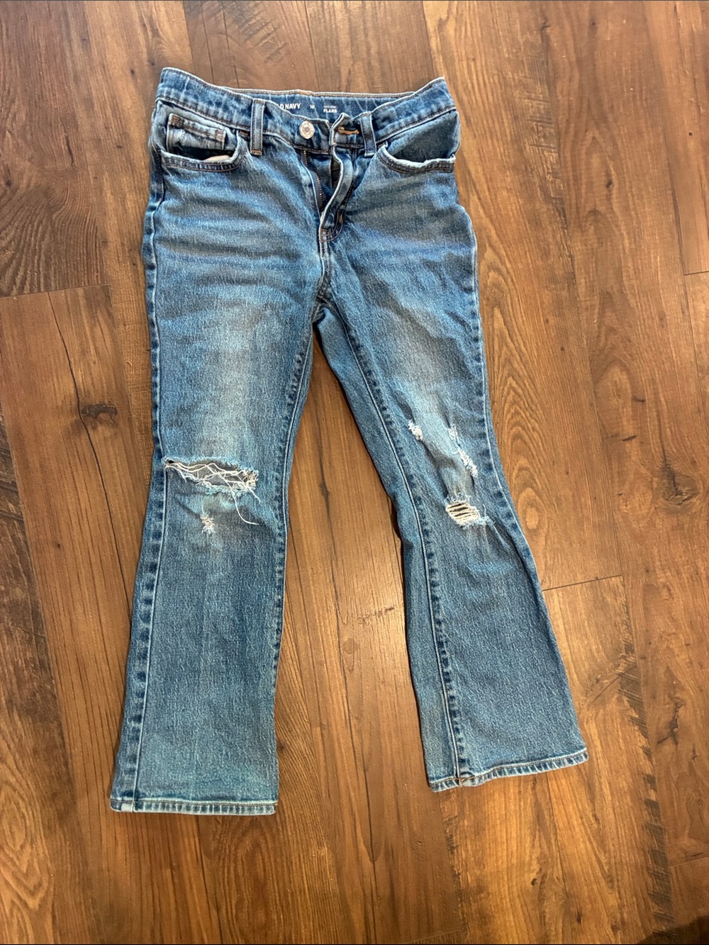 Girl’s Old Navy Medium Blue Distressed High Rise Flare Jeans